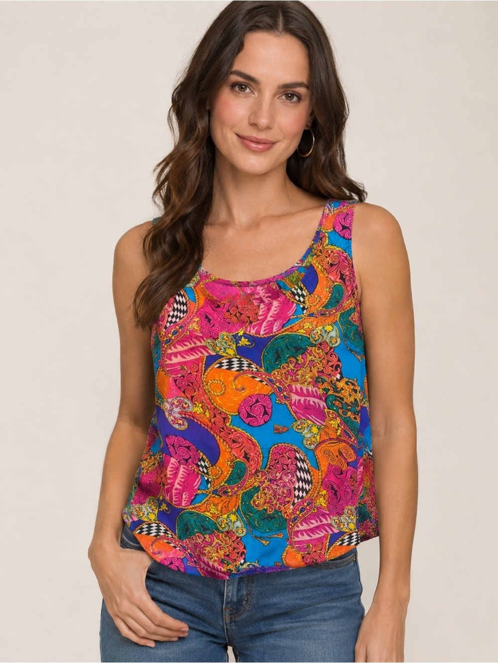 Silk Versace-style Printed Tank Top